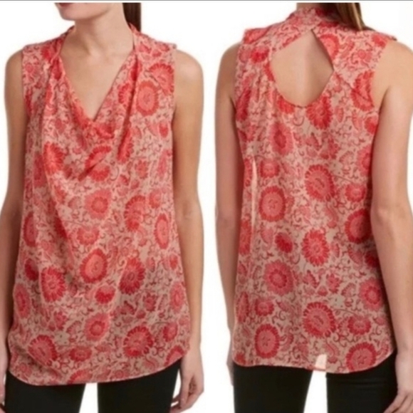 Cabi #5037 Vita Sleeveless Top Cutout Back Floral Medium Sheer - Picture 1 of 8